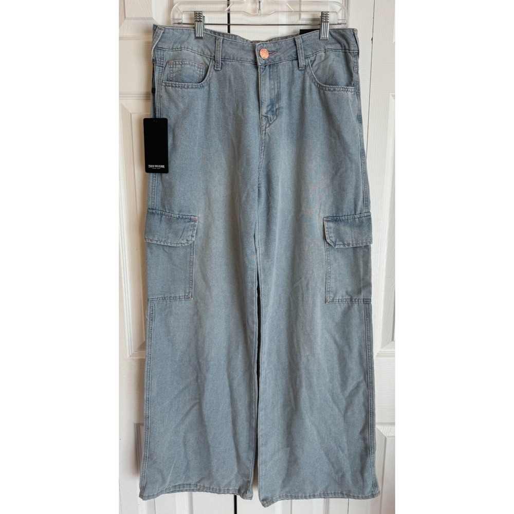 NEW True Religion Women's Light Wash Bobbi Baggy Wide Cargo Denim Jeans Size 29